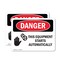 Signmission This Equipment Starts Automatically Danger Sign, Vinyl Decal, 10in W x 7in L, 2PK OS-2PACK-DS-D-710-L-2325 - alternate 1